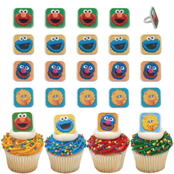 DecoPac Sesame Street – Pack de 24 Anillos Decorativos para Cupcakes con Elmo, Big Bird, Cookie Monster y Grover