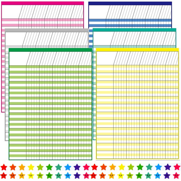 Incentive Chart Youngever, paquete de 6, con 120 pegatinas Reward Star