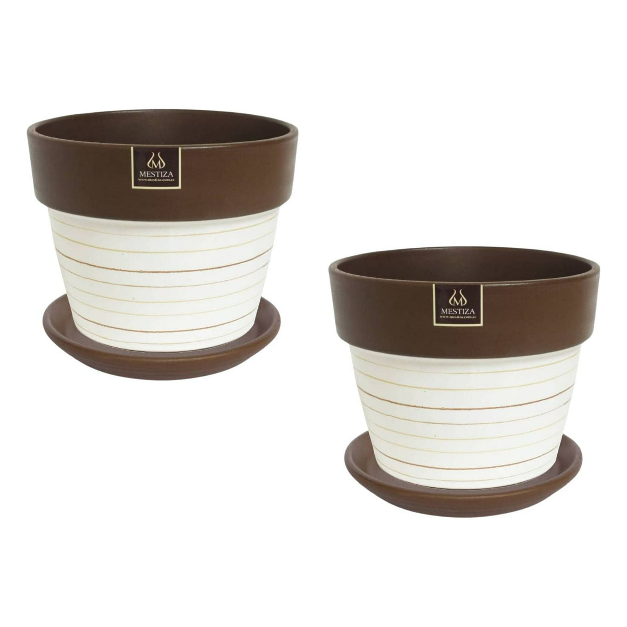 Pottery - Set De 2 Maceta Greta 16cm Blanca Y Sus Platos