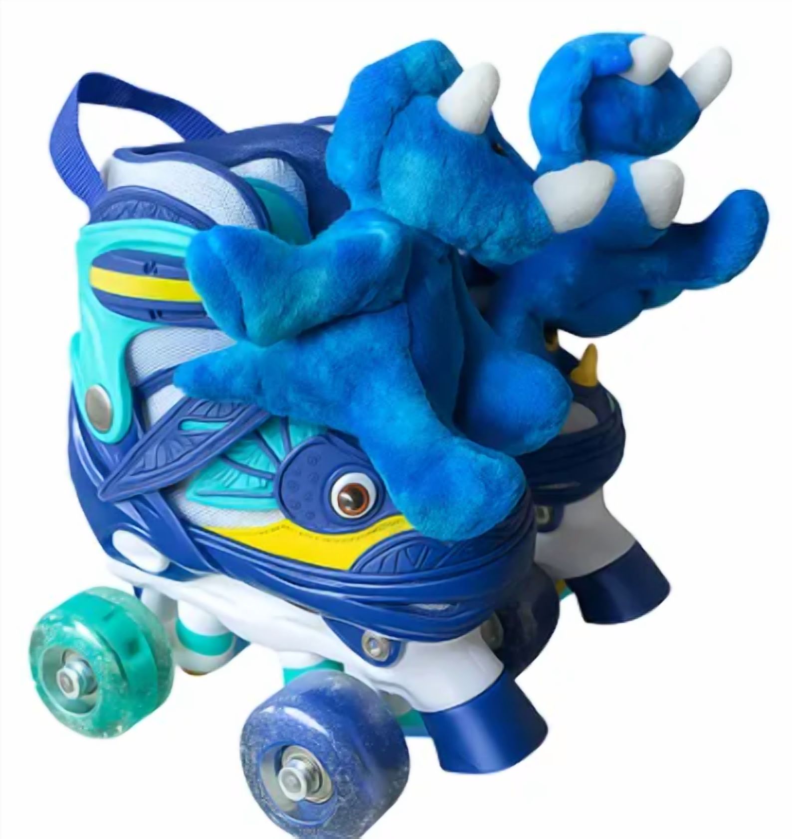 Angeles Del Hogar - Patines 4 Ruedas Luminosas Y Accesorios Dinopatin Xs Azul