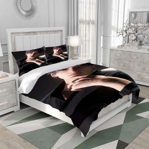 3pcs Love And Deep Space Character Black Shirt Elegant Cheek Supporting Theme Printed Three Piece bedding Soft Duvet Cover And Two Pillowcases