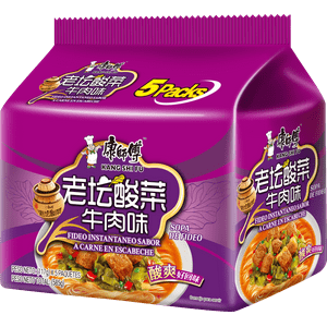 Fideo Instantaneo Kang Shi Fu Sabor A Carne En Escabeche 117G*Pack 5 Bolsas