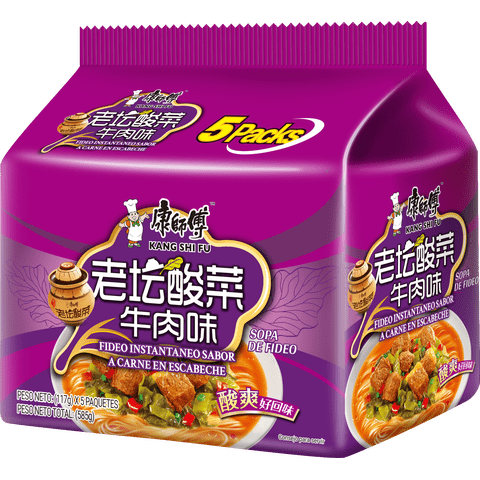 Fideo Instantaneo Kang Shi Fu Sabor A Carne En Escabeche 117G*Pack 5 Bolsas