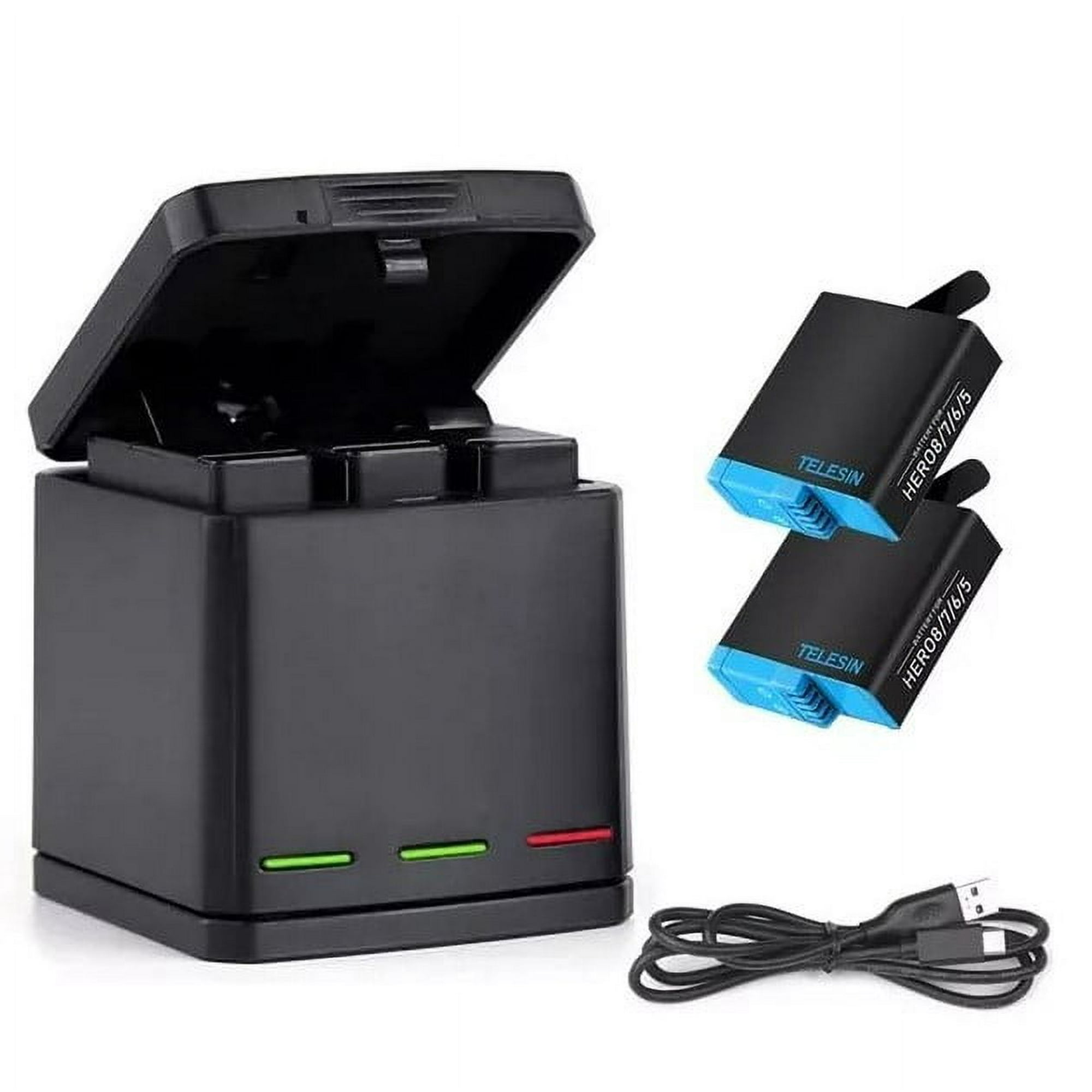 Cargador Triple + Dos Baterías Para Gopro Hero 5 6 7 8 / Telesin