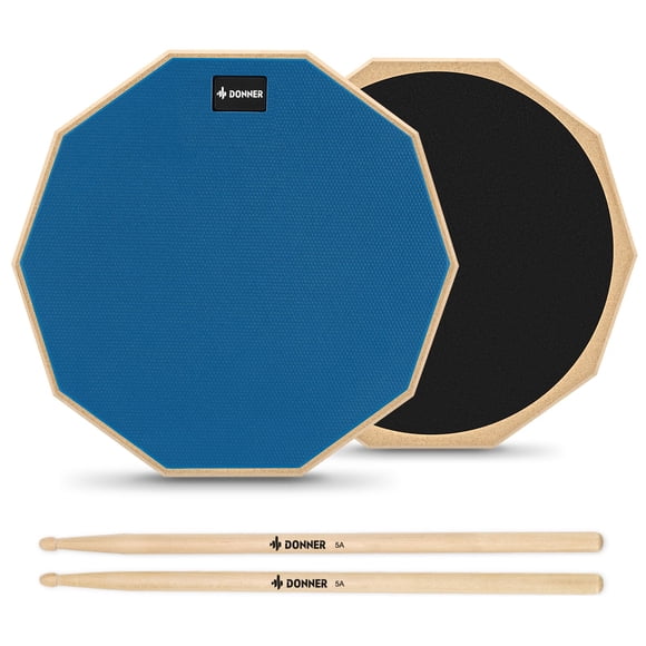 Drum Practice Pad Donner de 12 pulgadas, azul silencioso, con baquetas