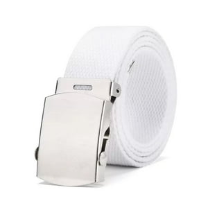 Ekoi - Cinturón Militar Lona Nailon Hebilla Metalizada Básico 110Cm Blanco Talla Única