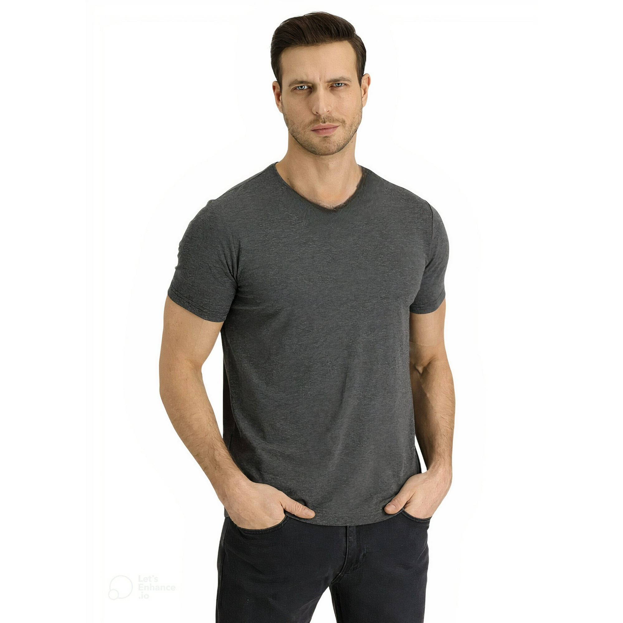 Home Fashion - Polera Hombre Manga Corta Cuello V Gris Talla L