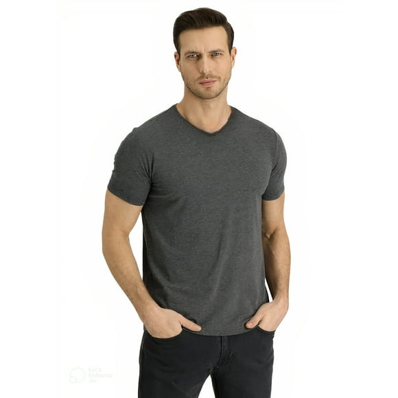 Polera Hombre Manga Corta Cuello V Gris Talla S