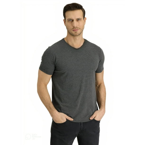 Polera Hombre Manga Corta Cuello V Gris Talla L