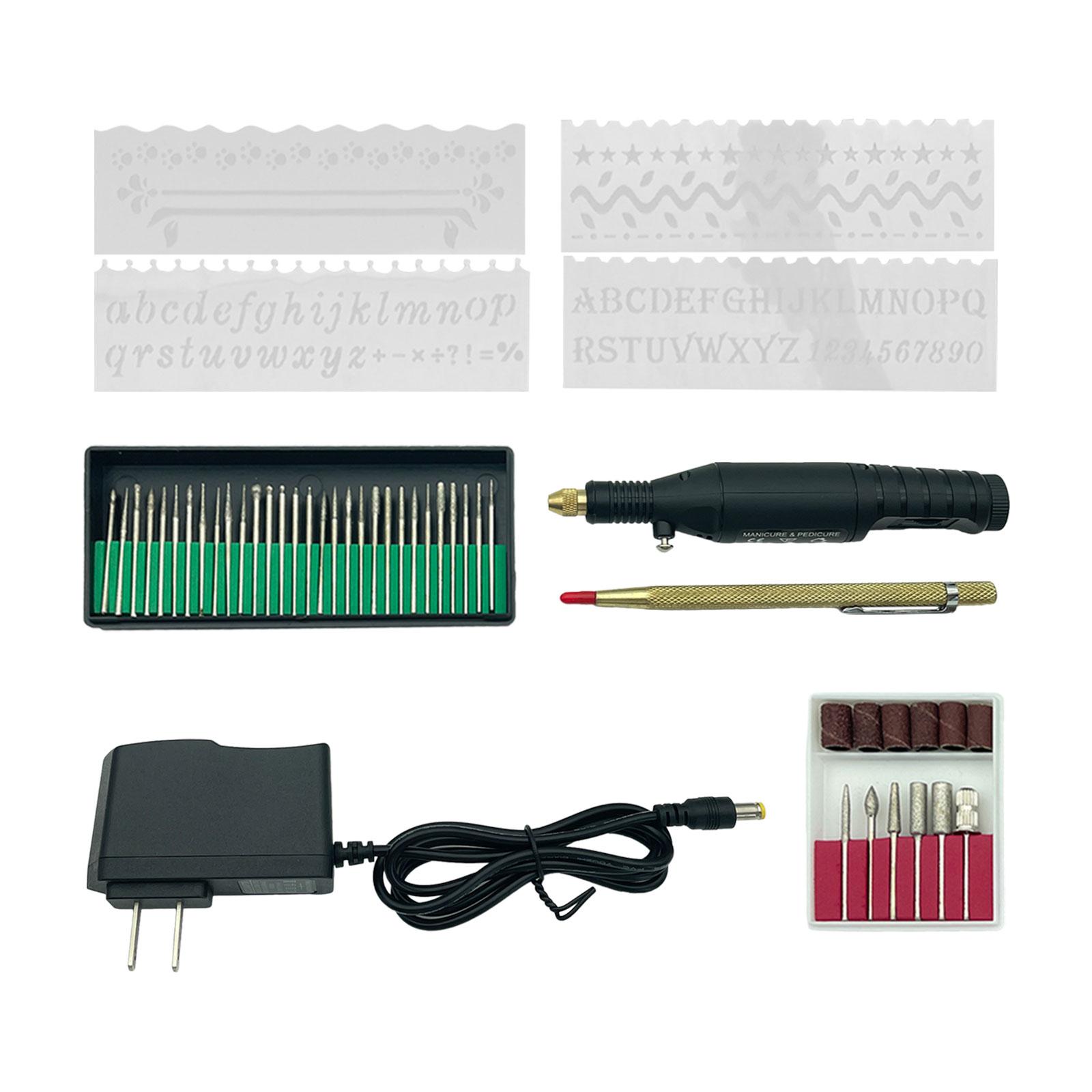 Magideal - Bolígrafo Micrograbador Eléctrico Con Trazador, Herramientas Multifuncionales Para Decoración De Uñas, Juego De Herramientas De Grabado Para Tallar,