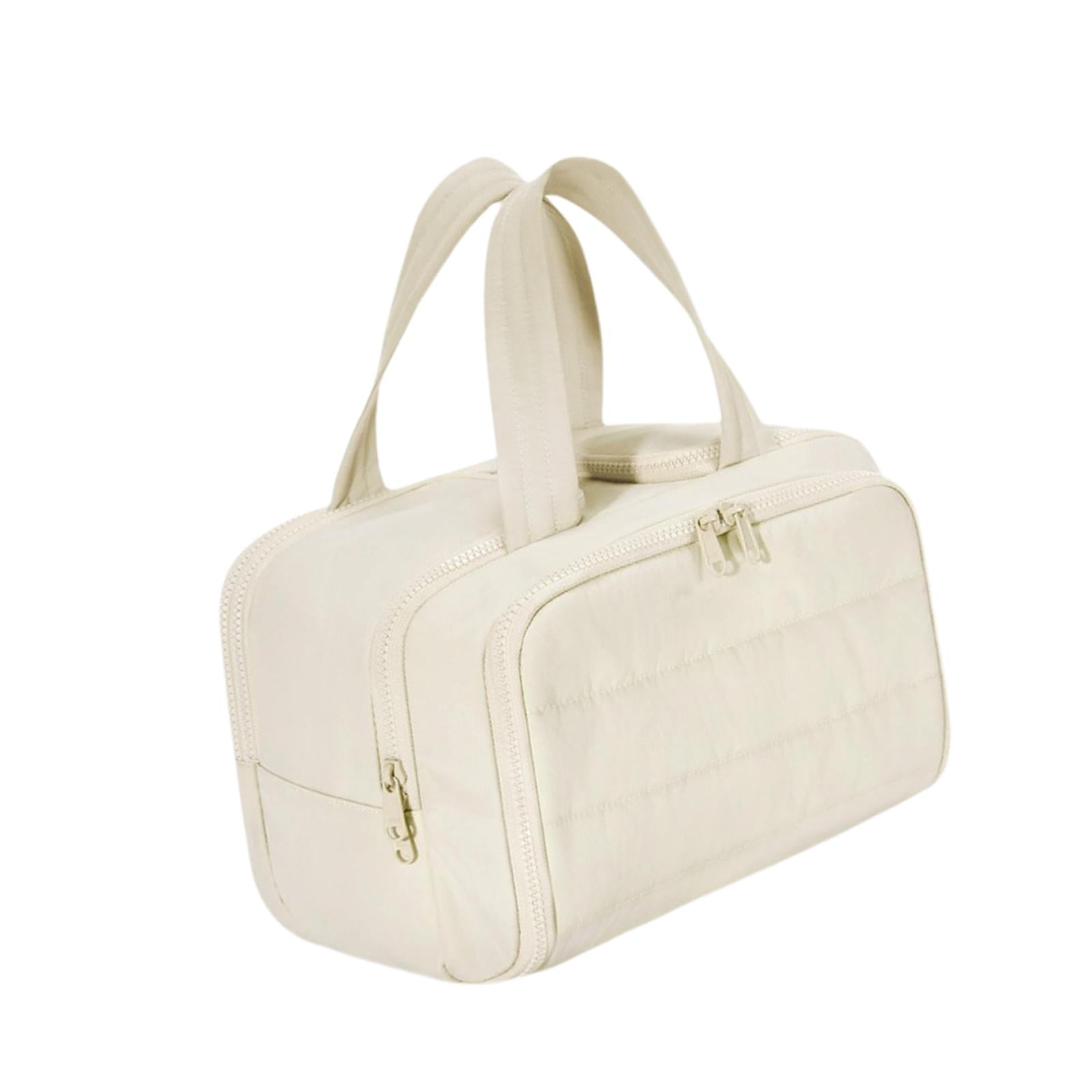 Magideal - Bolsa De Aseo De Viaje Bolsa Cosmética Con Mango De Transporte Organizador De Maquillaje Portátil Para Viajes De Negocios Uso En El Hogar Para Acampar Blanco Beige