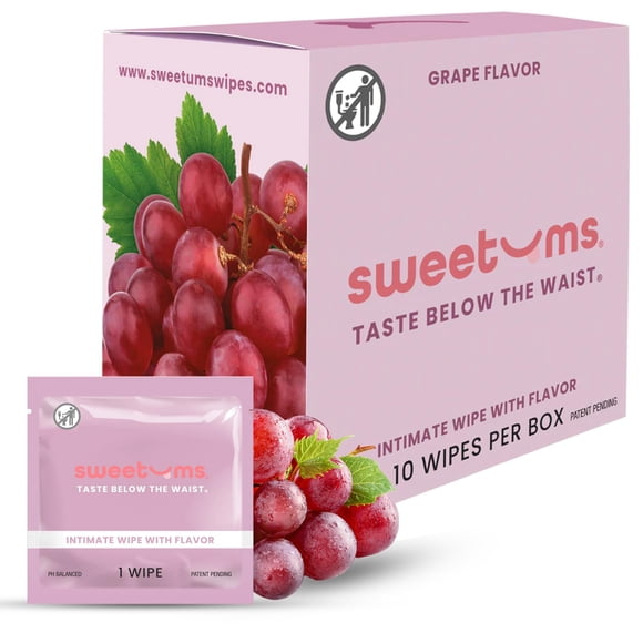 Toallitas femeninas Sweetums con pH balanceado, sabor uva, paquete de 10