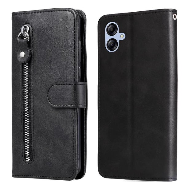 Funda tipo cartera para Samsung Galaxy A04E 4G con bolsillo con cremallera y ranuras para tarjetas – Función de soporte Negro