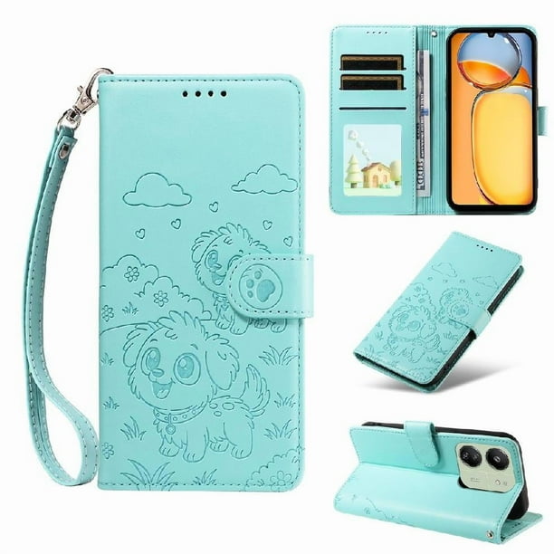 Funda Billetera FOXDOCK Compatible con Xiaomi POCO C65, Diseño Perrito Tierno, Ranuras para Tarjetas y Soporte Plegable