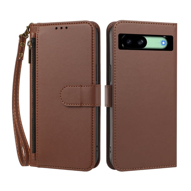 Funda Tipo Billetera para Google Pixel 8A con Soporte y Bolsillo con Cierre Marrón