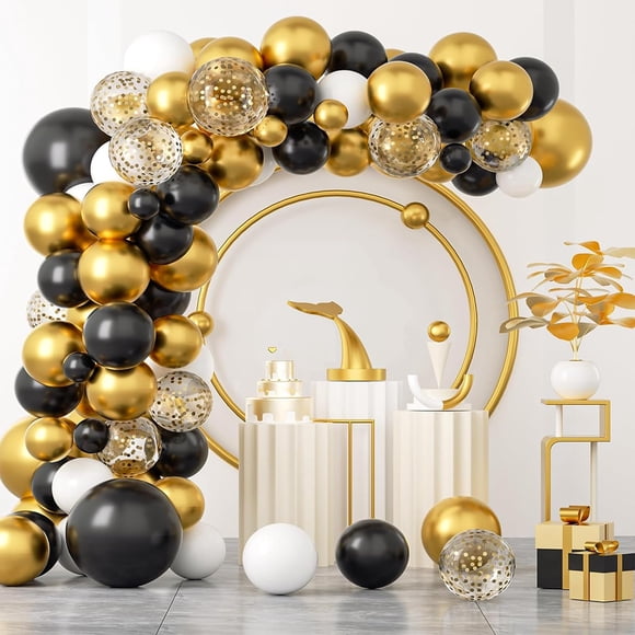 Kit de arco de globos A Archloon de 134 piezas, negro y dorado