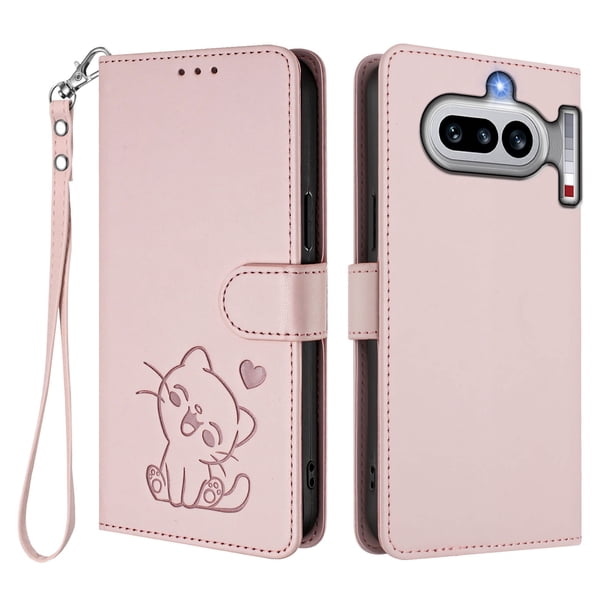Funda Billetera con Relieve de Gato para Nothing Phone 4A, Rosa