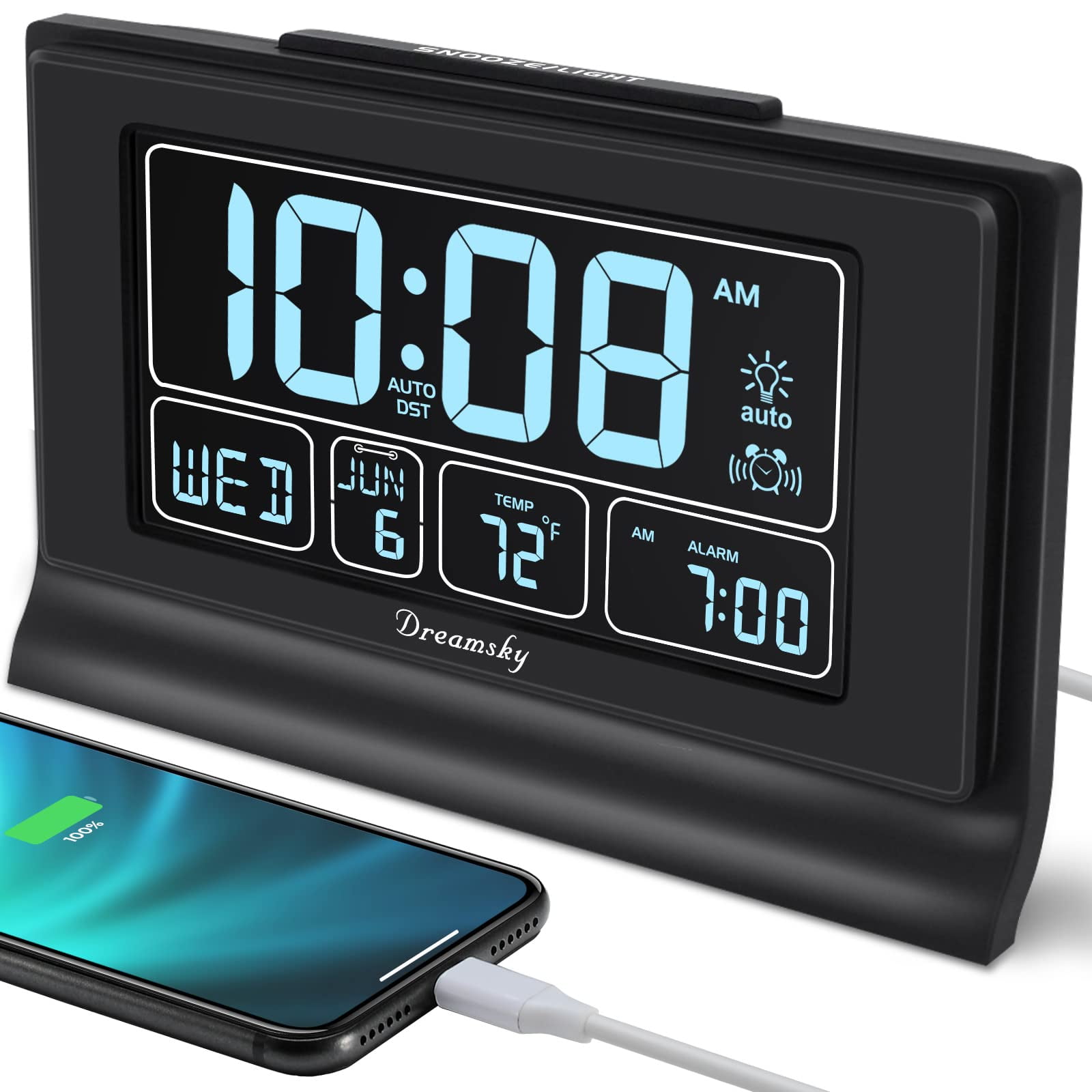 Despertador Dreamsky Con Batería De Respaldo, Puerto Usb Y Atenuador