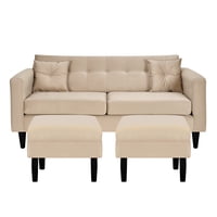 Bodevir - Sofa New Retro 3C + 2 Pouf Felpa 00 Beige