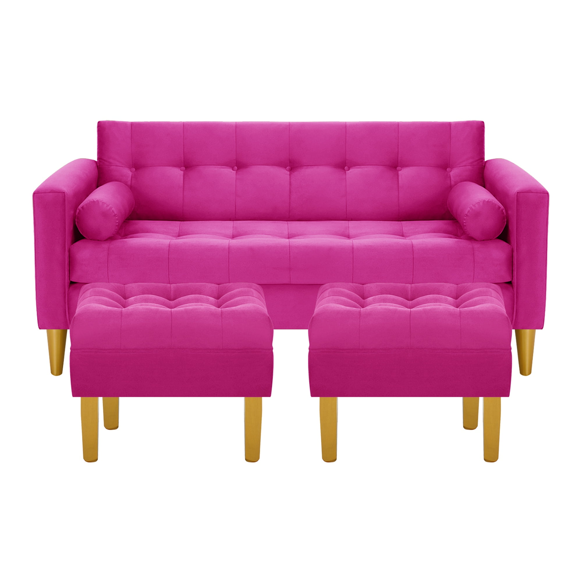 Bodevir - Sofa Retro 3c + 2 Pouf Felpa 01 Fucsia