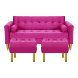 Bodevir - Sofa Retro 3C + 2 Pouf Felpa 01 Fucsia