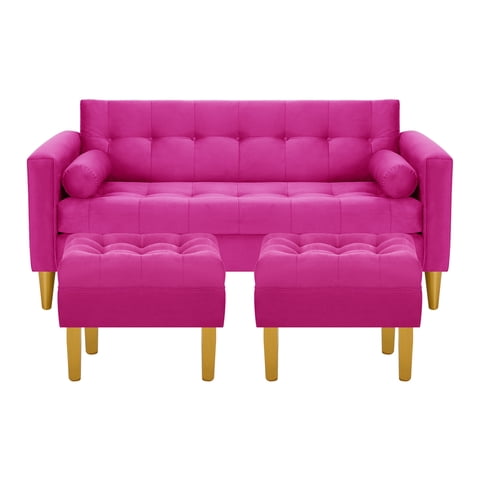 Bodevir - Sofa Retro 3C + 2 Pouf Felpa 01 Fucsia