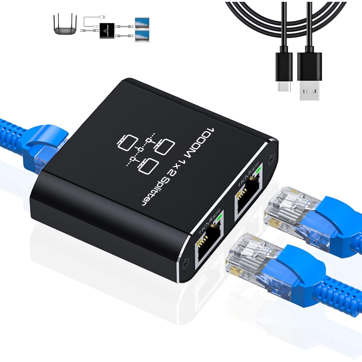 Splitter Ethernet Gigabit Liezhua 1 A 2 Puertos Usb
