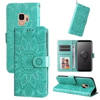 Funda Tipo Cartera Foxdock Para Samsung Galaxy S9 , Diseño Girasol En Relieve, Cuero Pu, Cierre Magnético, Soporte Y Tarjetero