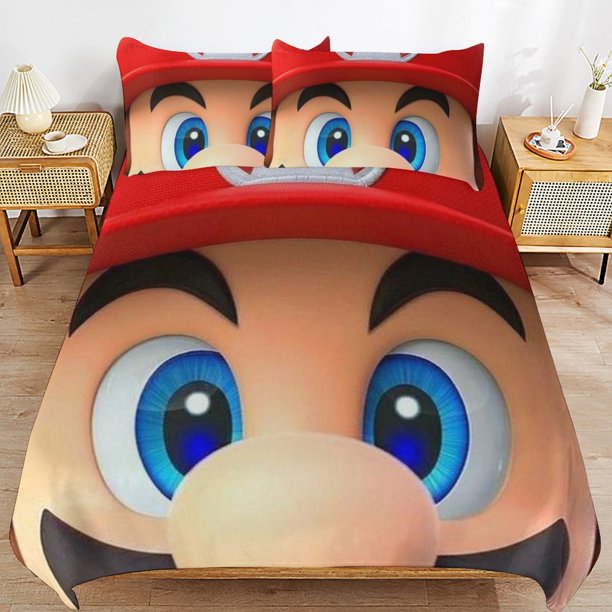 Super Mario 3-Piece Comforter Set for Bedroom Super Mario Bedding Set for Kids Adults Soft Microfiber Duvet Cover Set with Zipper Closure