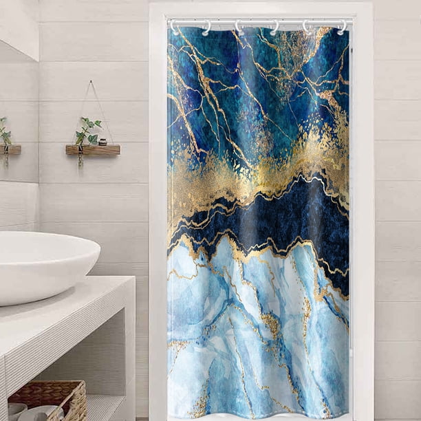 1pc Luxury Gray Golden Marble Shower Curtain Set - Waterproof, Washable, and Standard Size for Bathtub - Includes 12 Plastic Hooks