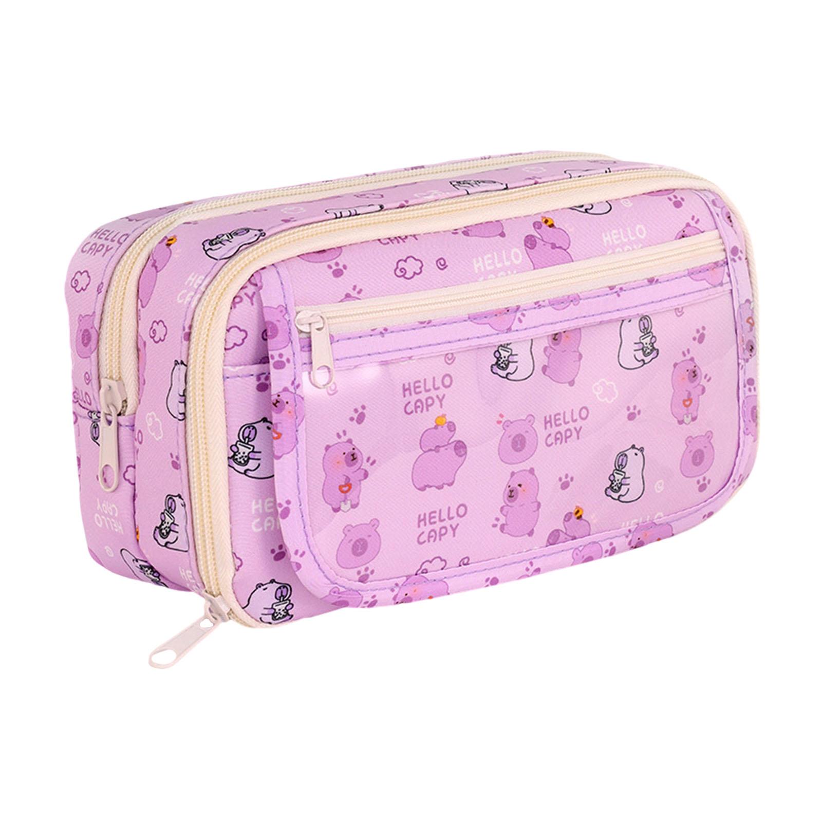 Magideal - Bolsas De Bolsas De Papelería De Caja De Lápices Bolsas De Maquillaje Y Cremallera Portátil Portátil Portavasos Bolsa De Bolsas De Lápices Para Niños Carpincho Violeta