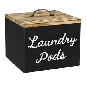 Magideal - Dispensador De Contenedores De Almacenamiento De Madera, Decoración De La Sala De Lavandería Decoración De La Lavandería Organizador De Encimera De La Cápsula De Detergente Negro