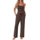 thumbnail image 2 of INSPIRE CHIC Conjunto de Pijama de Punto de Jersey para Mujer Camiseta Ajustable y Pantalones de Pierna Ancha con Bolsillos XS Marrón, 2 of 6