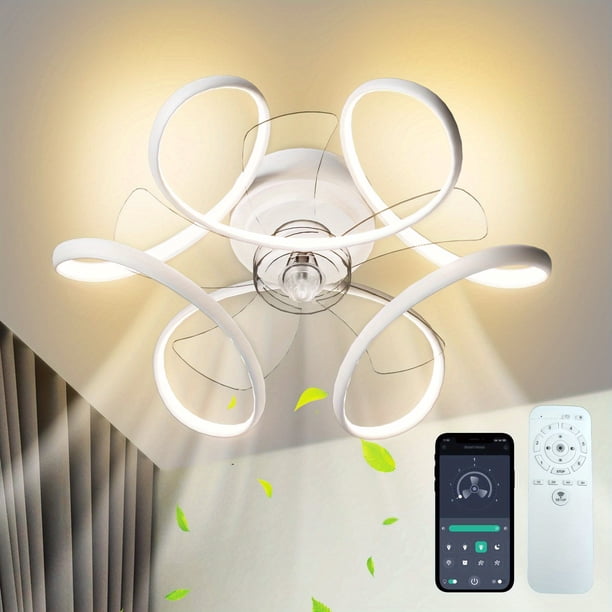 1pc Ceiling Fan With Light Remote Low Profile Ceiling Fan 6 Speeds 3 Colors Modern Small Flush Mount Ceiling Fans Reversible Dimmable Geometric For Living Room Bedroom Kitchen, Black, White