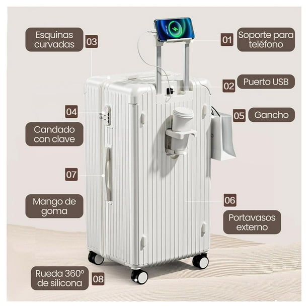 Maleta Tapa Dura Moderna 57x35x23 cm Porta Vaso USB Blanca | Lider