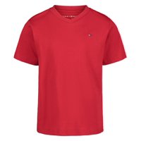 Camiseta Tommy Hilfiger Para Niños, Manga Corta, Cuello En V, Color Escarlata 3T