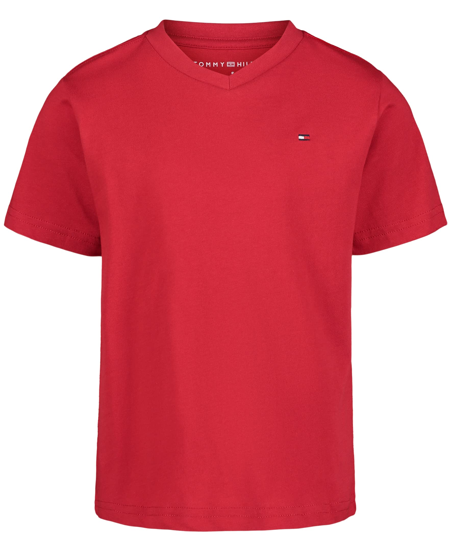 Camiseta Tommy Hilfiger Para Niños, Manga Corta, Cuello En V, Color Escarlata 3T