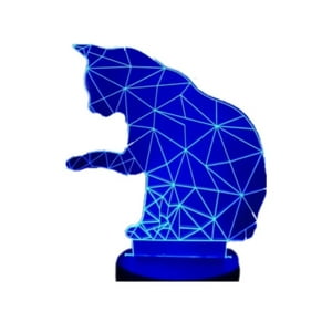 Lelumania - Lampara Ilusion 3D Gatito Geometrico De 7 Colores, Base Touch