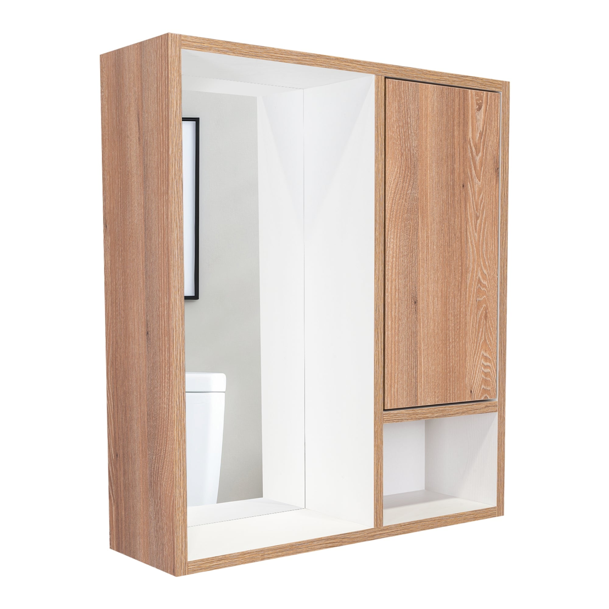 Fm Furniture - Mueble Botiquin De Baño Con Espejo 59,1x51,5x16,5 Cm Café Claro