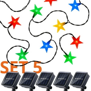 Genérico - Set 5 Guirnalda Solar Estrellas Rgb 50 Led Jardin 6 Metros
