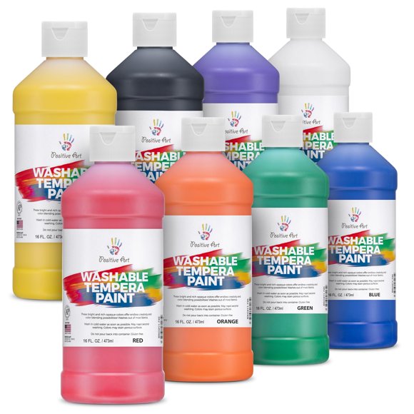 Set de pintura al temple lavable Positive Art, 8 colores, 480 ml cada uno