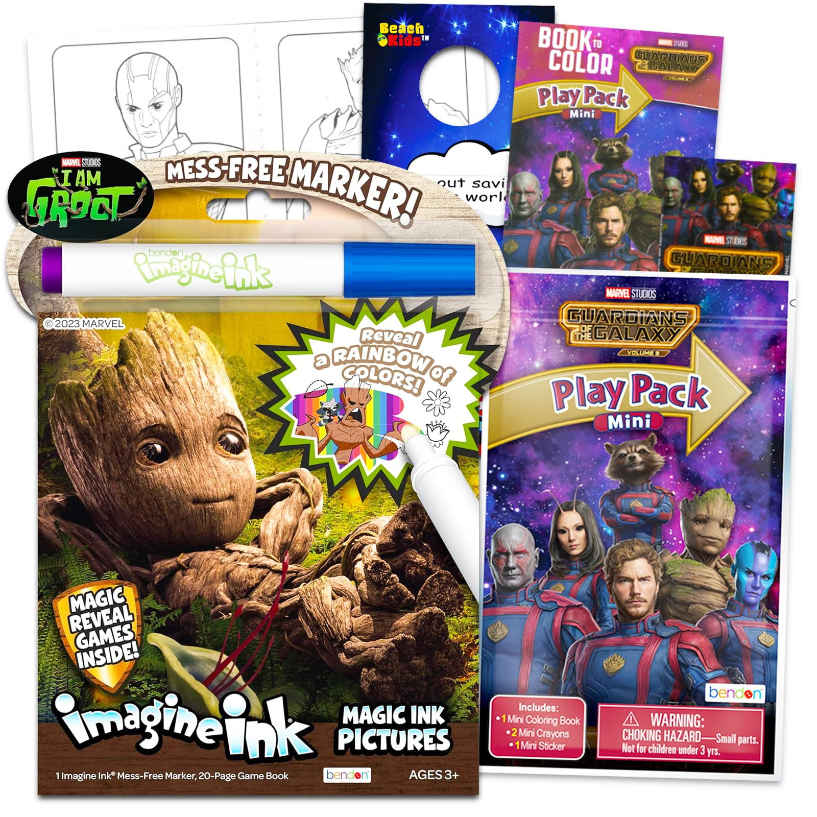 Paquete De Libros Para Colorear De Marvel Groot Con Set De Tinta Sin Manchas