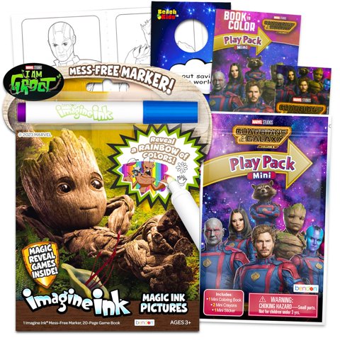 Paquete De Libros Para Colorear De Marvel Groot Con Set De Tinta Sin Manchas