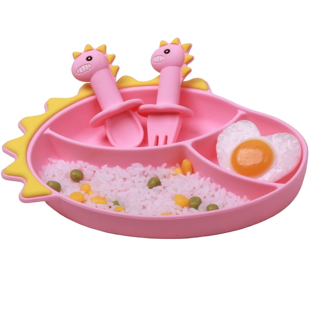 Delightful Silicone Toddler Plates Sets - Suction Plates, Spoon & Fork Set, Self Feeding Training, BPA Free & Microwave/Dishwasher Safe!