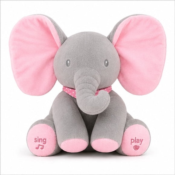 Peluche elefante musical con movimiento de orejas 30 cm color Rosa