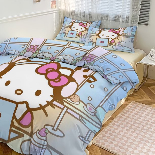 Cute Hello Kitty Bedding Sets for Girl Women Bedding Set 3pcs Bedding Sets 1 Comforter Cover And 2 Pillowcases