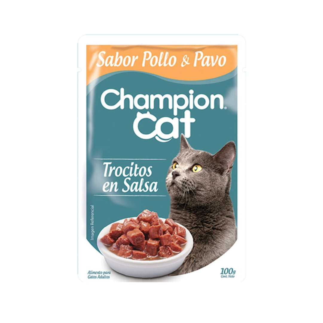 Alimento Húmedo Gato Adulto Trocitos Sabor Pollo Y Pavo Pouch 100 g Champion Cat