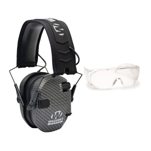 Kit de Protectores Auditivos Electrónicos Razor Slim de Walker y Gafas de Protección Carbono