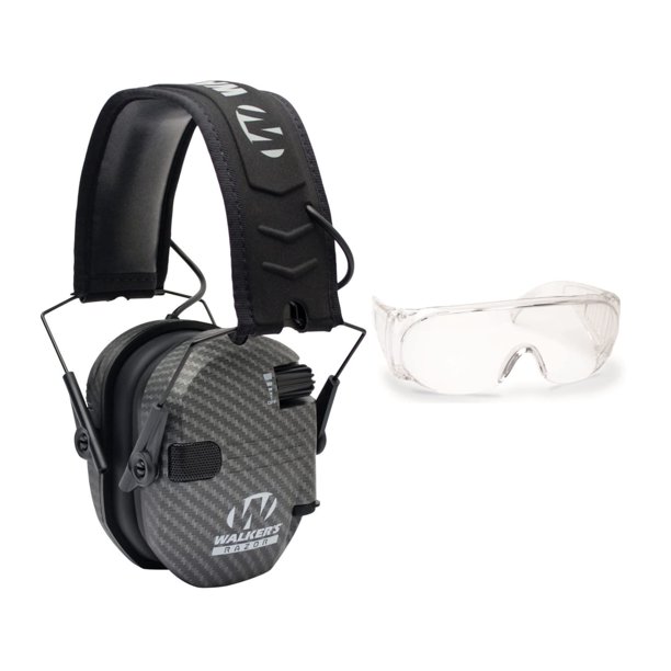 Kit de Protectores Auditivos Electrónicos Razor Slim de Walker y Gafas de Protección Carbono