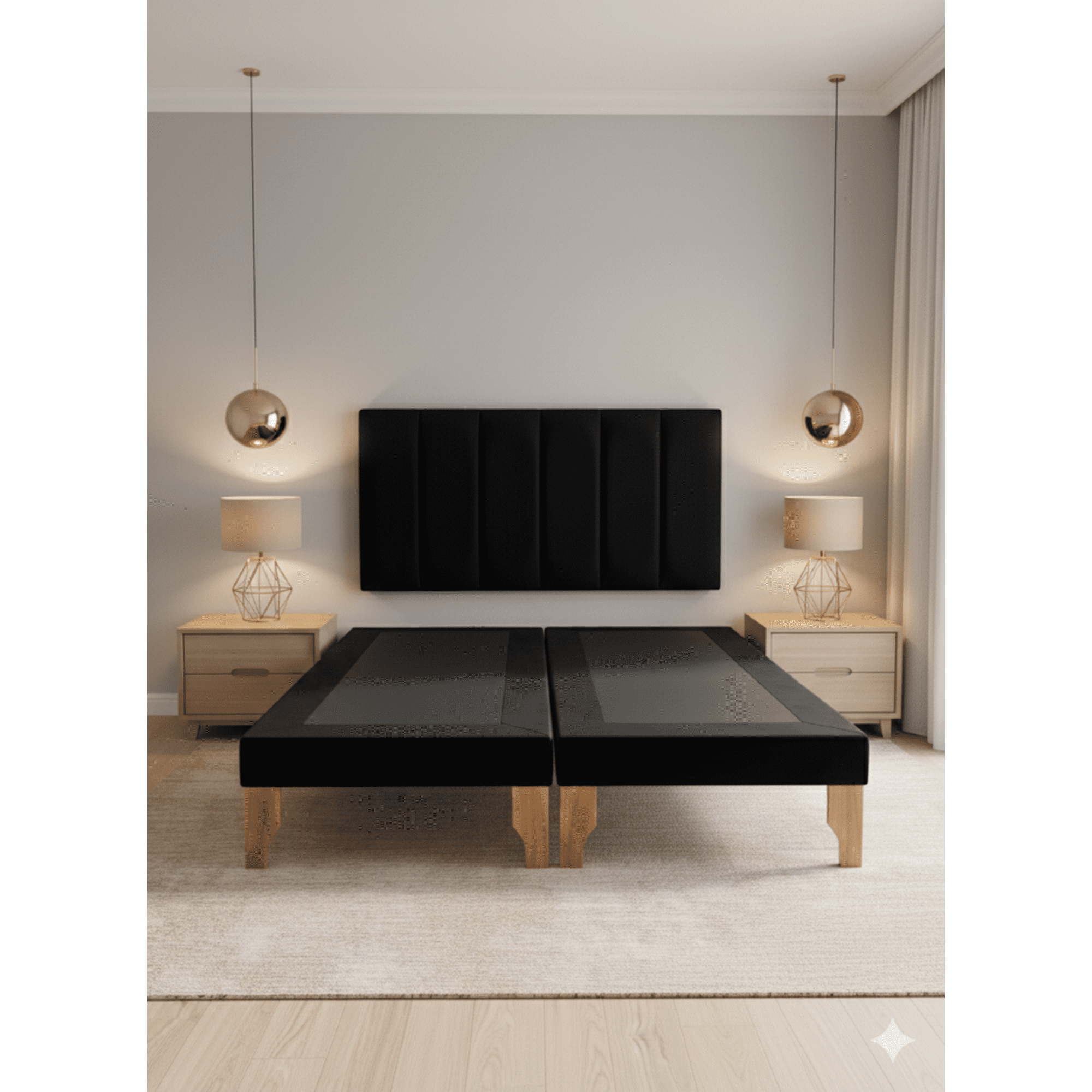 Muebles New - Cama Dos Plaza Lineal Negro Felpa